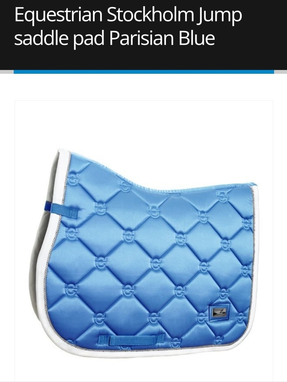 Equestrian Stockholm Blue Saddle Pad and Ear Bonnet Set- Jump FULL like New! - Picture 2 of 6